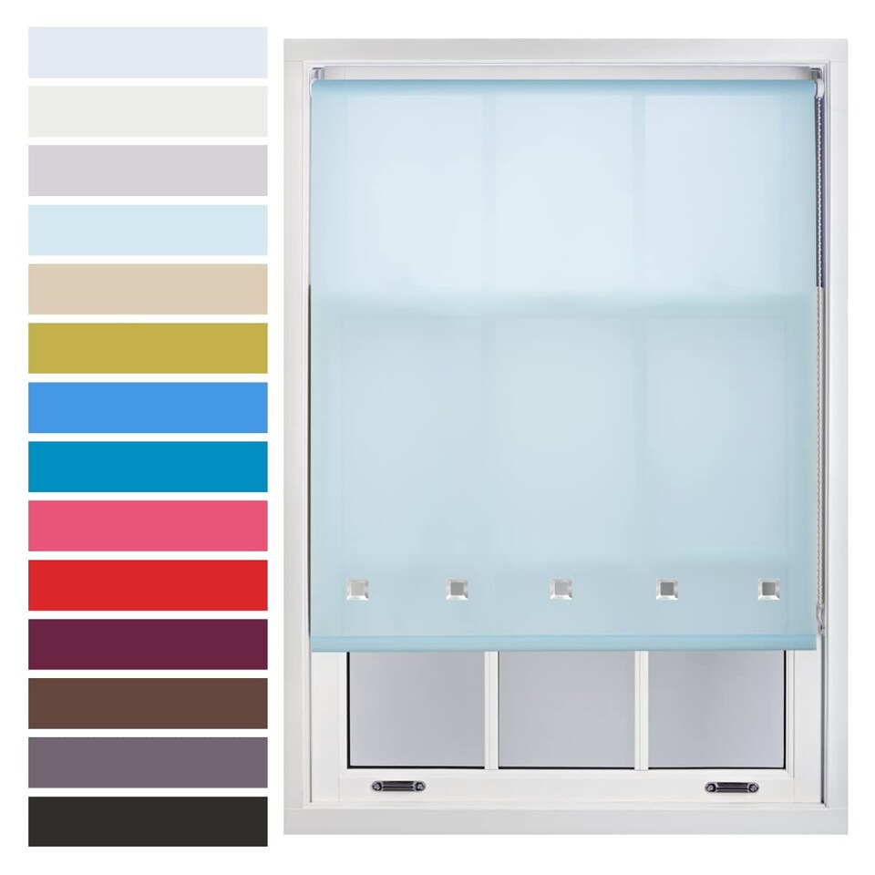 image 1 of FURNISHED Roller Blinds with Square Eyelets and Metal Fittings Made to Measure Sheer Window Blind | Blue | Duck Egg Blue | (W) 120cm x (L) 165cm