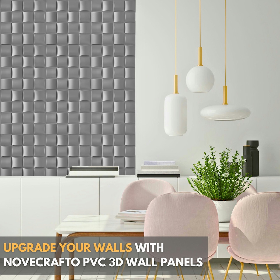 image 1 of NOVECRAFTO Lattice Effect 3D Wall Panels – 6 Sheets Covering 1.5m² | 16.15ft² Interior Cladding Set | Square Grid Design – Each Panel 50x50cm | Grey