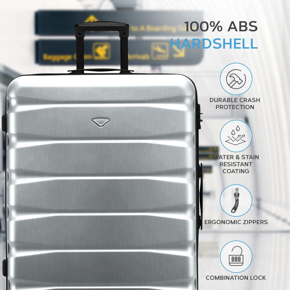 image 1 of Flight Knight 29" Extra Large Suitcase – 20kg Capacity Hard Shell Check-In Luggage with 4 Wheels  100+ Airlines Approved: Ryanair, EasyJet, Jet2, Wizz Air, BA Silver | Silver | Large