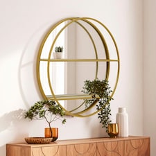 Avento Gold Shelved Wall Mirror Gold