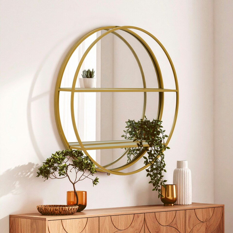 image 1 of Avento Gold Shelved Wall Mirror Gold