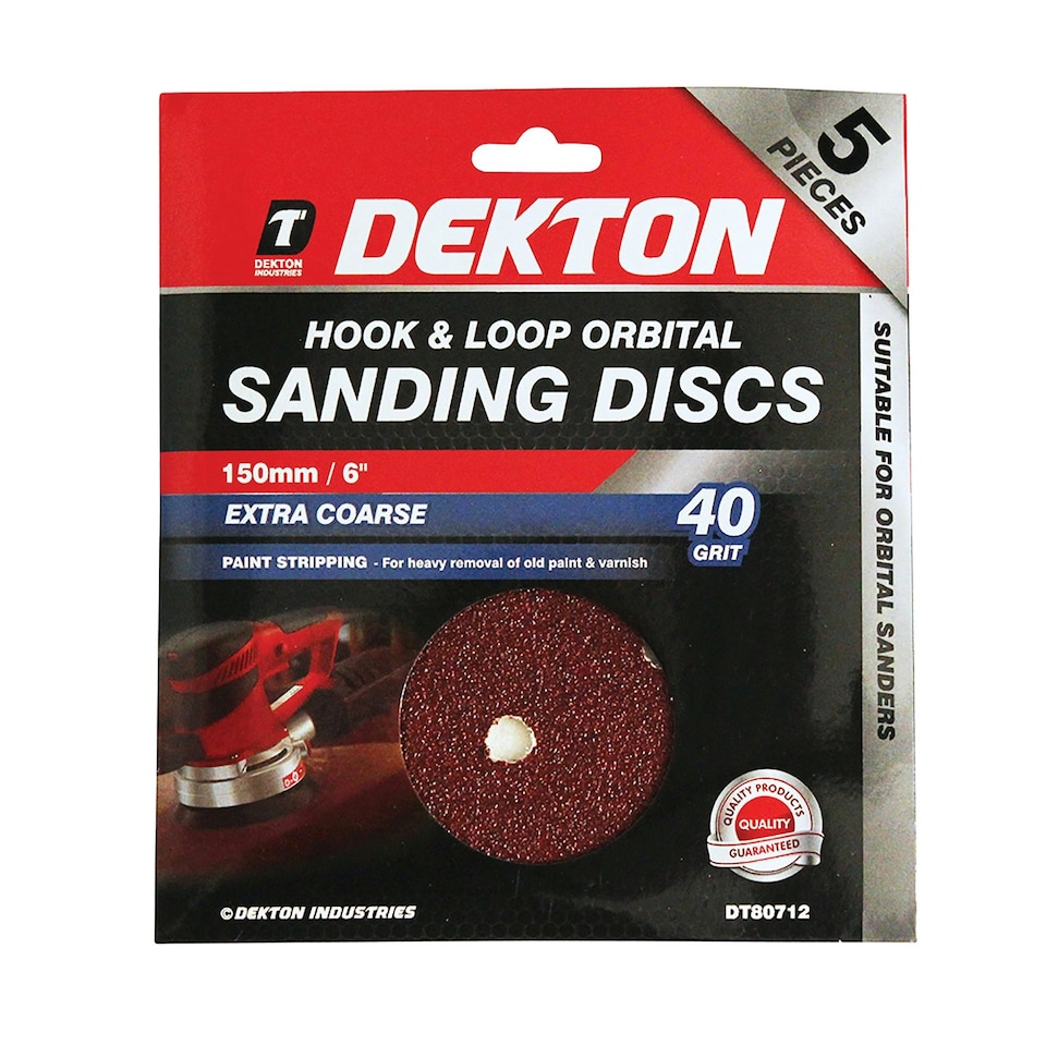 image 1 of Dekton 5pc Hook And Loop Orbital Sanding Discs 150mm/Coarse - 40 Grit