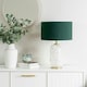 image 2 of ValueLights India Green Drum Shade on Rounded White Confetti Glass Table Lamp with LED Bulb