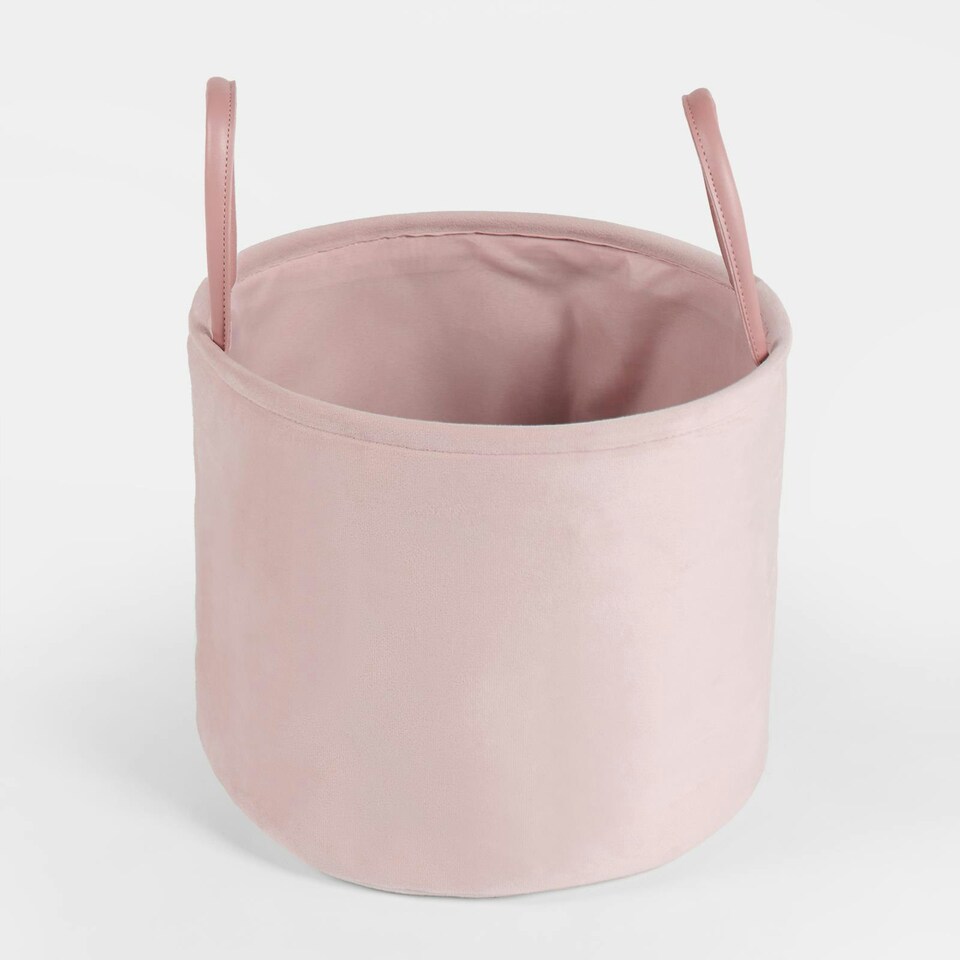 image 1 of OHS Velvet Storage Basket Home Modern Hamper Clothes Toys Organiser Fabric Bag Pink | Blush Pink