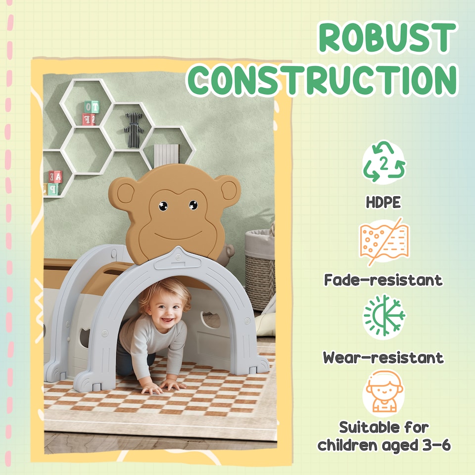 image 1 of AIYAPLAY Kids Play Tunnel for Crawling, Climbing, Monkey Design, Brown