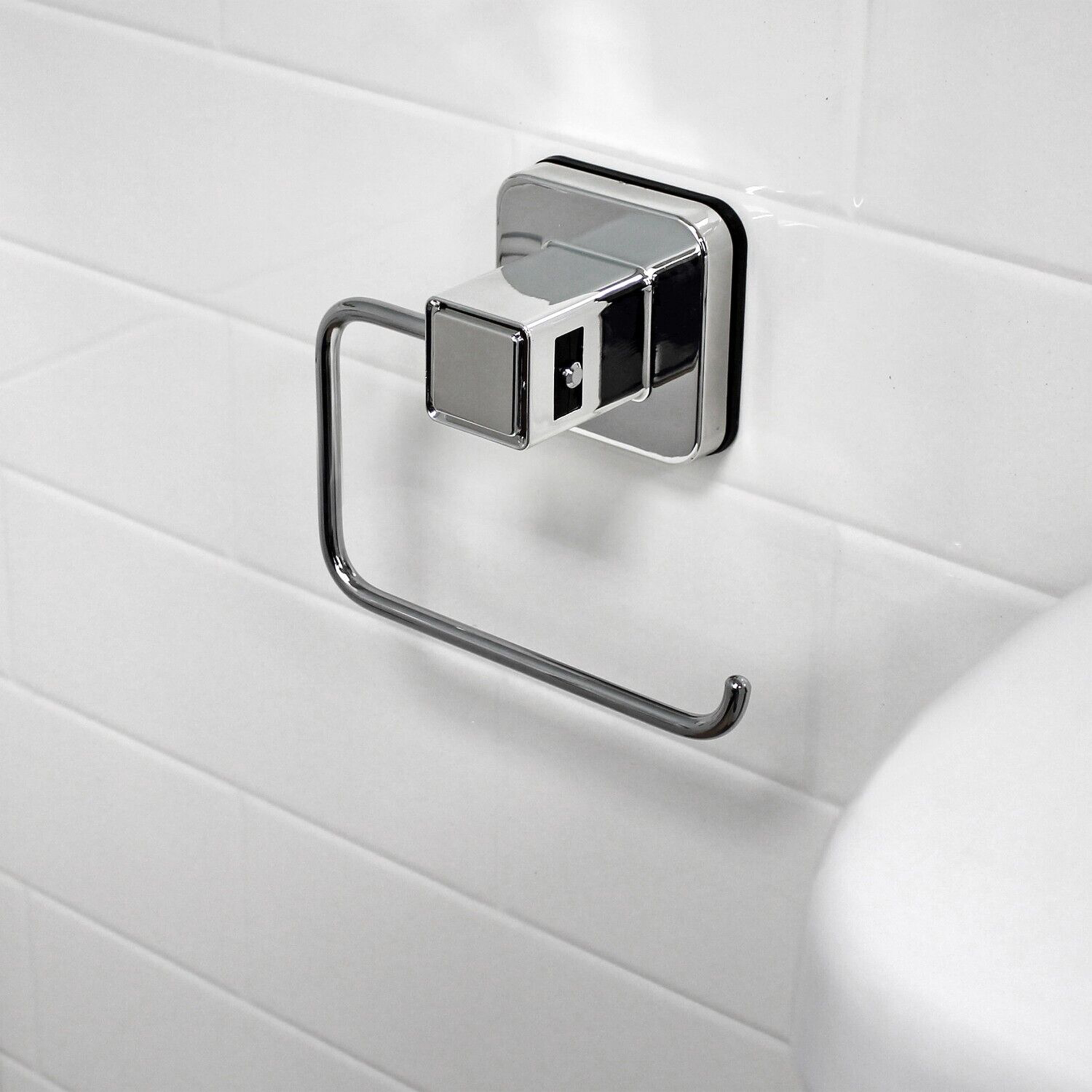 Showerdrape Pushloc Chrome Steel Suction Wall Mounted Toilet Roll Holder with Mounting Square Chrome Chrome 1