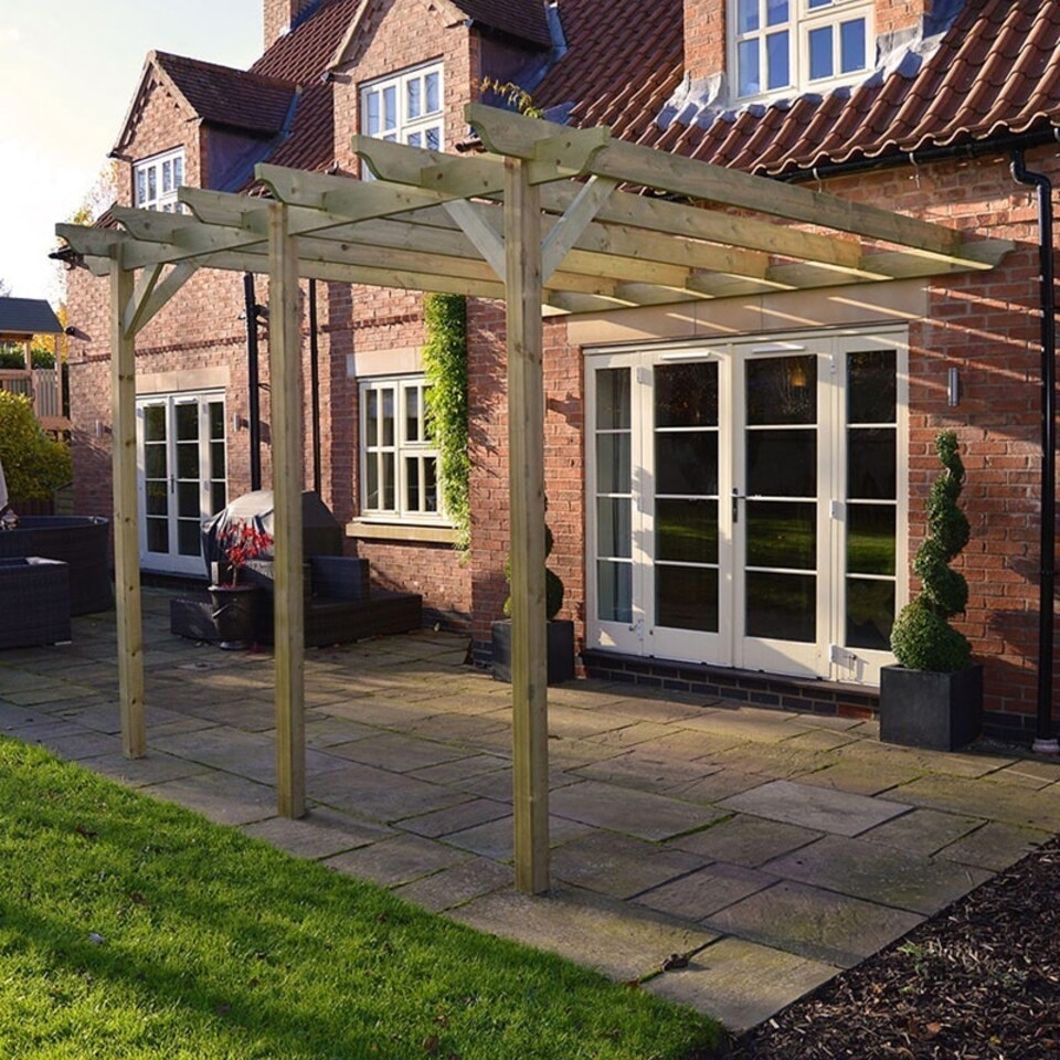 image 1 of Wall Mounted Garden Pergola 3 Post - L420 x W420 x H270 cm - Light Green
