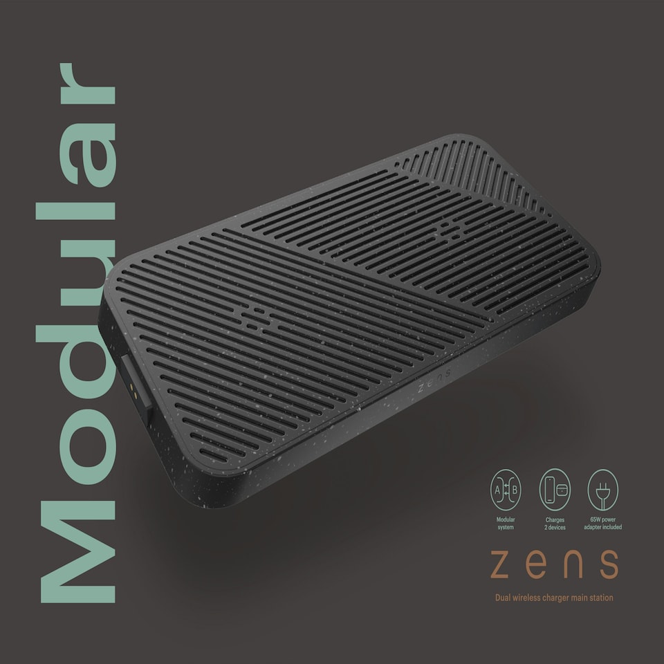 image 1 of Zens Modular Dual Wireless Charger Main Station (incl. Wall Charger) - black