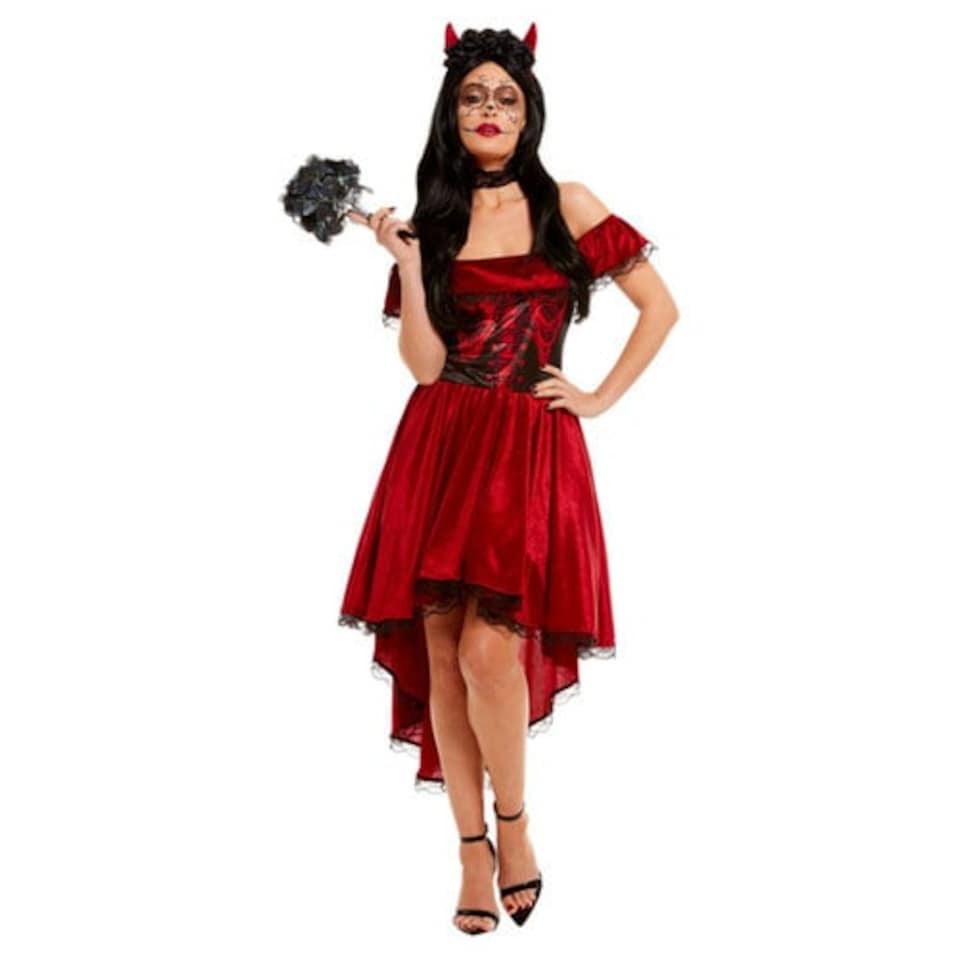 image 1 of Day Of The Dead Red Devil Fancy Dress Costume Ladies Large - UK 16-18