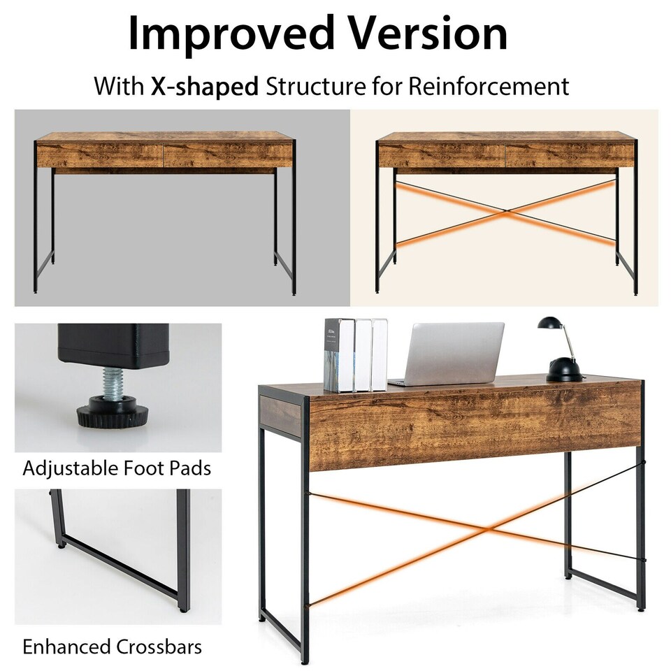 image 1 of COSTWAY Computer Desk Wooden Writing Workstation Coffee Brown