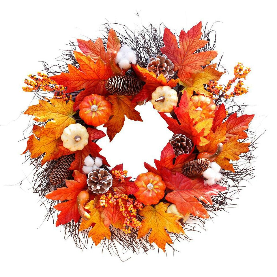 image 1 of Living and Home Autumnal Halloween Door Decorative Wreath Maple Pumpkin
