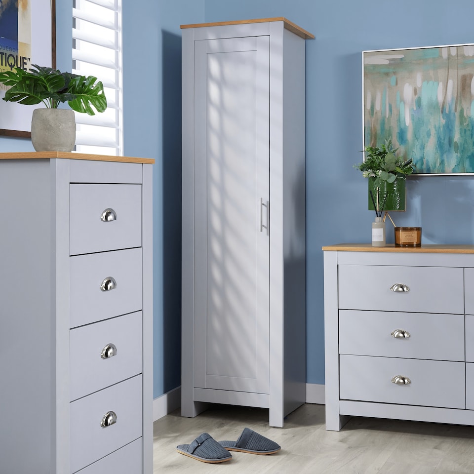 image 1 of Wardrobe 1 Door Hanging Rail Wood Bedroom Furniture Storage Unit | Grey
