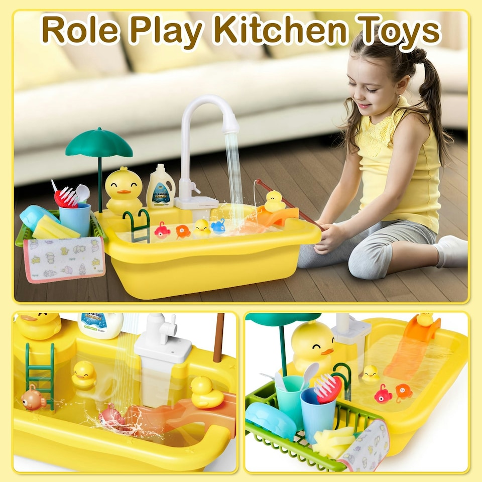 image 1 of Duck Sink Real Running Water Kitchen Accessories Prentend Play Children Gift