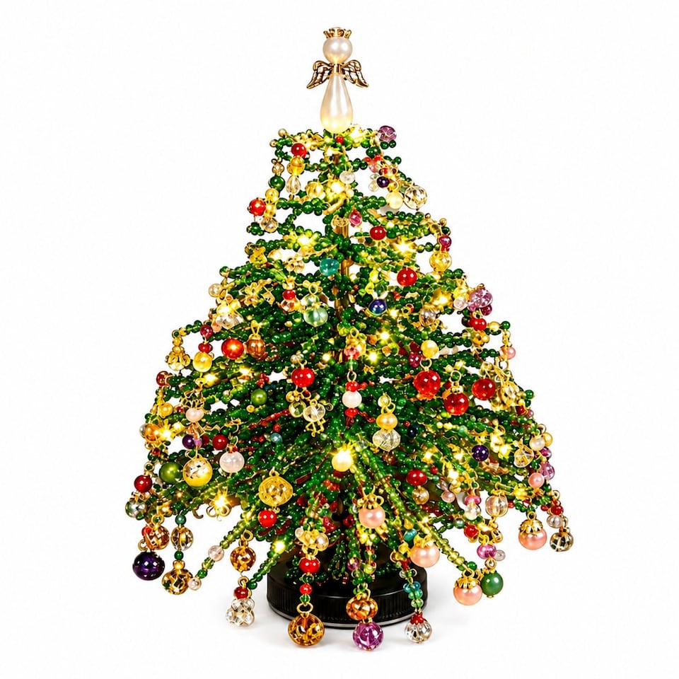 image 1 of DIY Beaded Christmas Tree Kit for Halloween, Fall & Winter Themes, Tabletop Decor