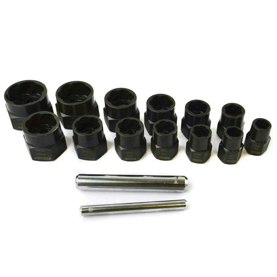 image 1 of 15pc 3/8" 1/2" Dr Bolt Nut Twist Socket Wheel Lock Nut Remover Extractor 9-27mm