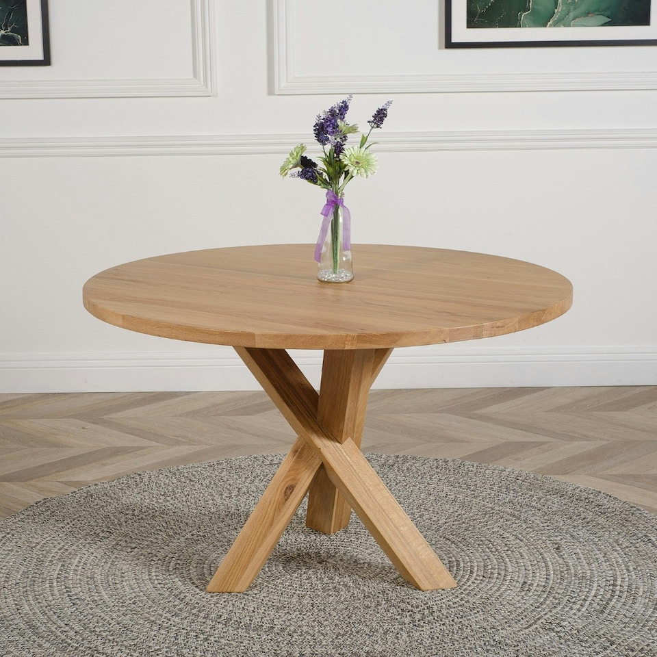 image 1 of Oregon Round Oak Dining Table with 4 Harvard Oak Chairs Brown