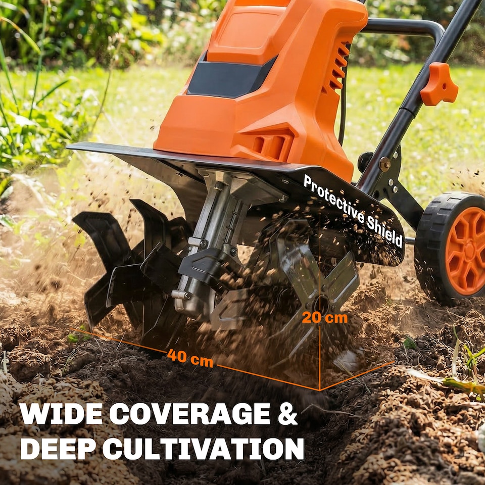 image 1 of Outsunny 1500W Electric Tiller with 40cm Working Width, 20cm Tilling Depth | Orange | Orange | 111L x 40W x 96H cm