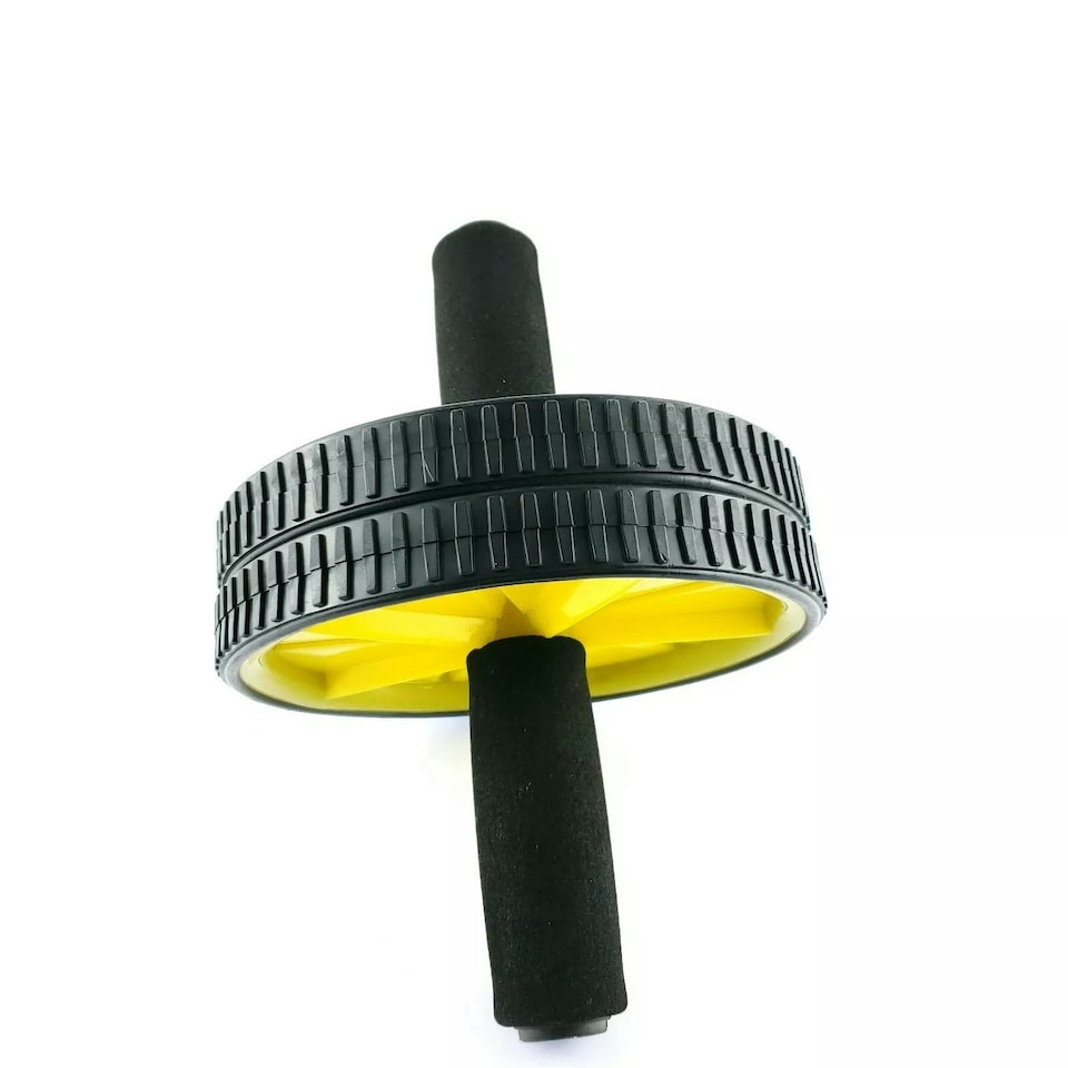 image 1 of Bourgini Foam Handle Ab Roller Core Strength Fitness Workout Black and Yellow
