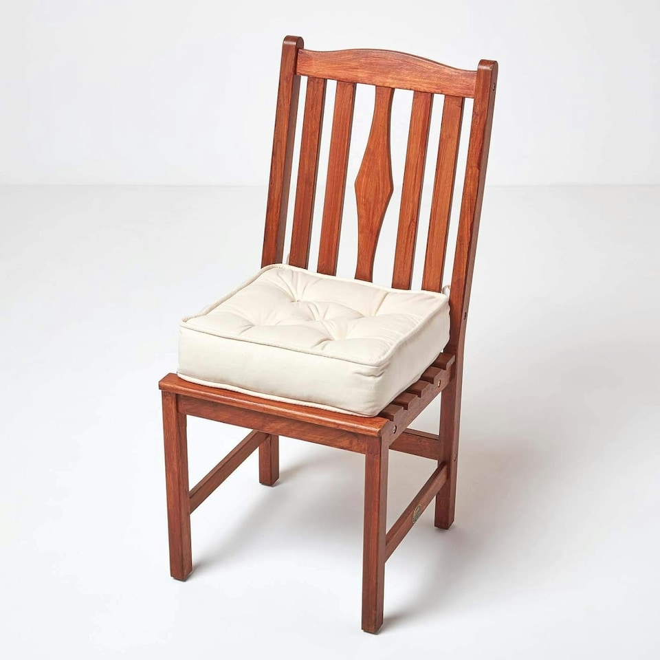 image 1 of Homescapes Cream Cotton Dining Chair Booster Cushion Cream