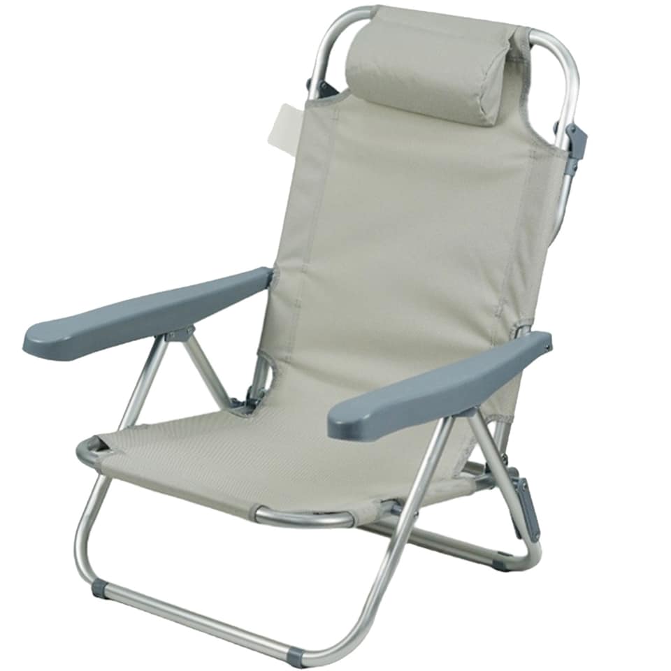 image 1 of Gr8 Garden Grey Folding Beach Deck Chair Portable Sun Bed Lounger 4 Adjustable Position