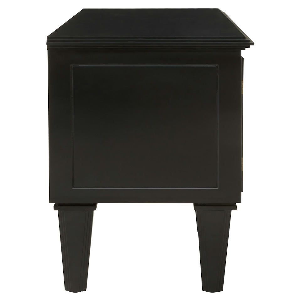 image 1 of Interiors by Premier Black Finish Sideboard, Black Wooden Cabinet Featuring Circular Lattice‑Overlay Convex Mirrors Black