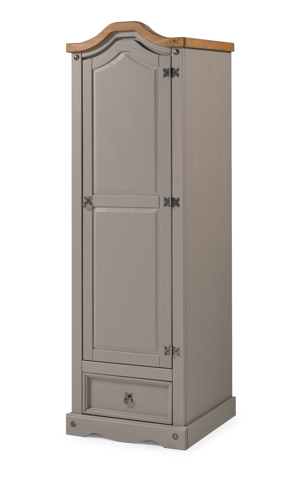 image 1 of Mercers Furniture Corona Grey Wax 1 Door 1 Drawer Wardrobe Single Arch Top Robe Solid Wood Pine Wooden Bedroom with Mexican Styling