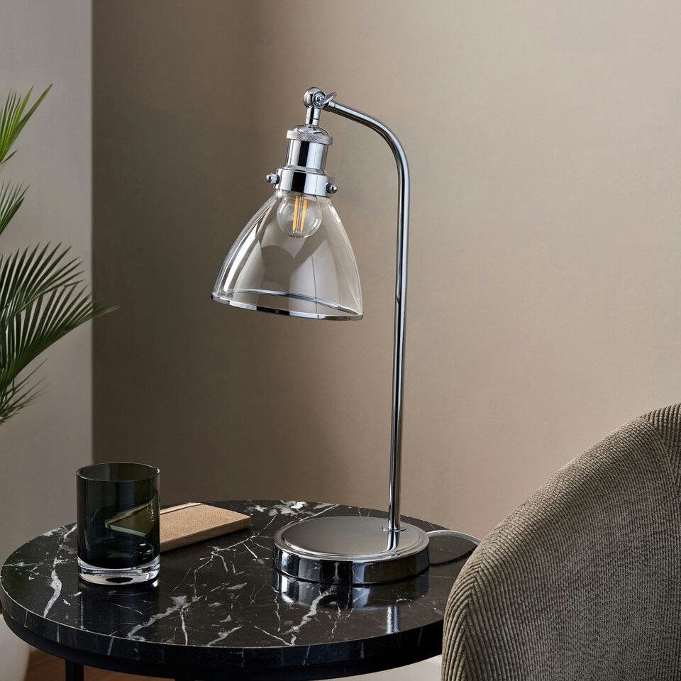 image 1 of Brunswick Polished Nickel & Glass Desk Table Lamp Silver