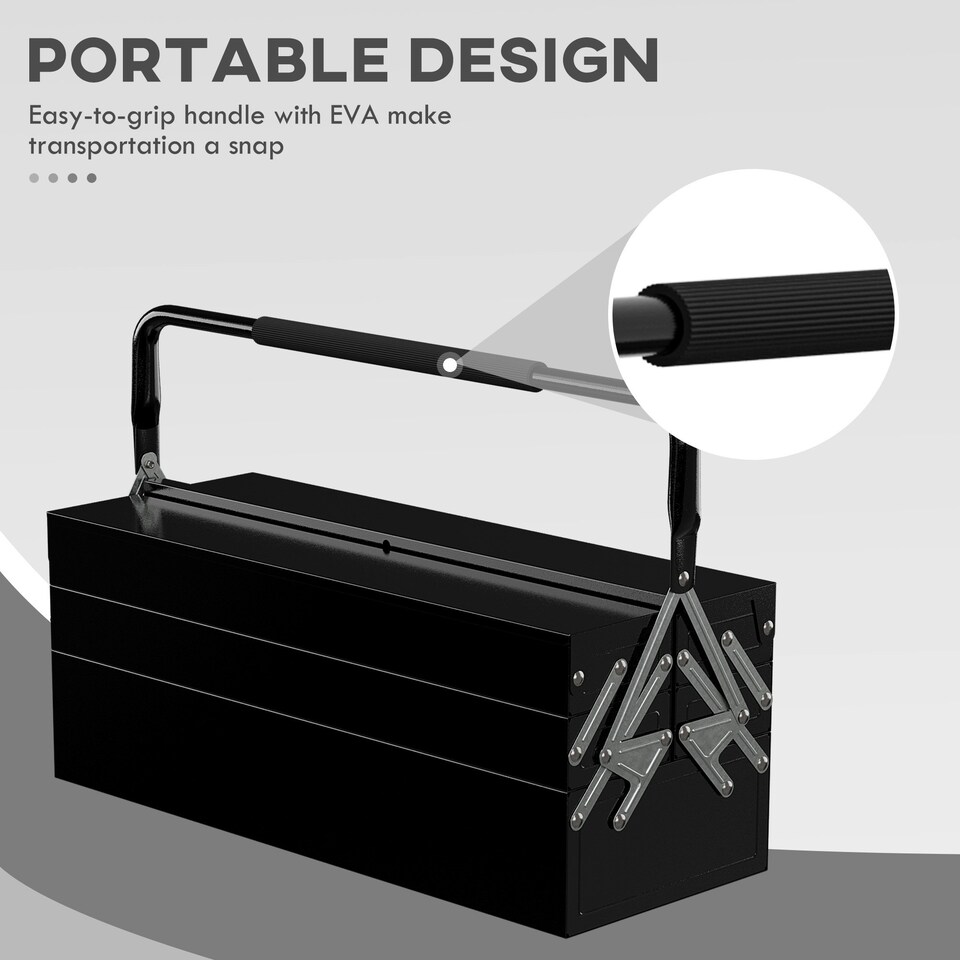 image 1 of DURHAND 3 Tier Metal Toolbox with 5 Tray Carry Handle 56cmx20cmx34cm Black Black | Silver (hinges)