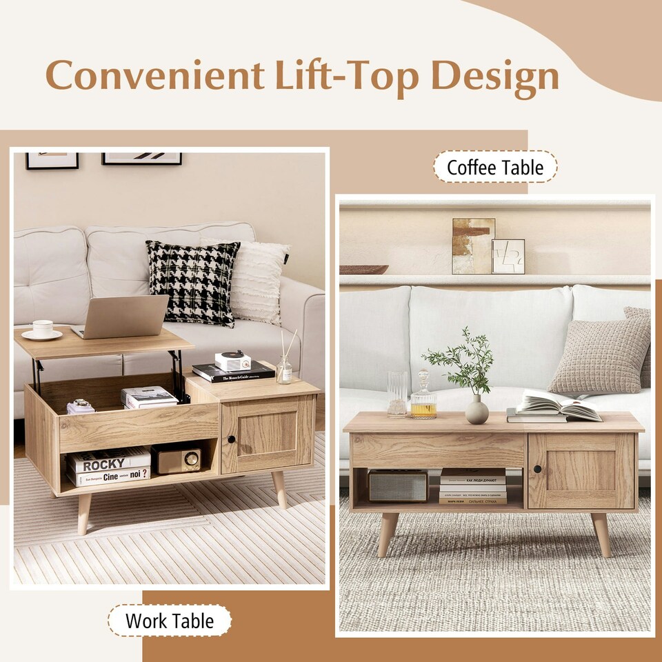 image 1 of COSTWAY Lift Top Coffee Table w/Hidden Compartment Natural N/A