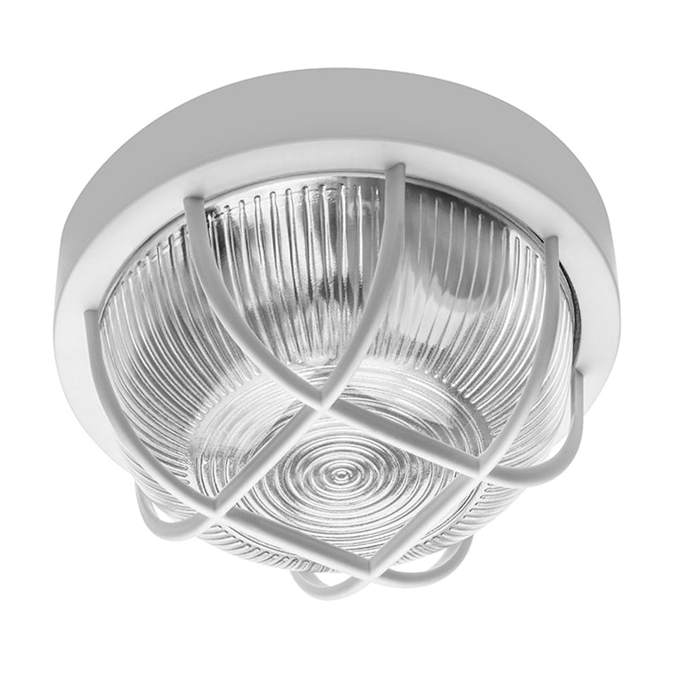 image 1 of CGC Ronnie White Cage Round Bulkhead Light | White | White | Diameter: 19 cm, Depth: 10.3 cm