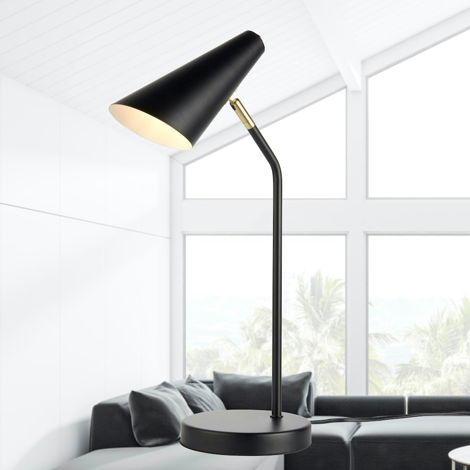 image 1 of First Choice Lighting Dakotta Matt Black & Brushed Gold Adjustable Desk Lamp Black | Bronze