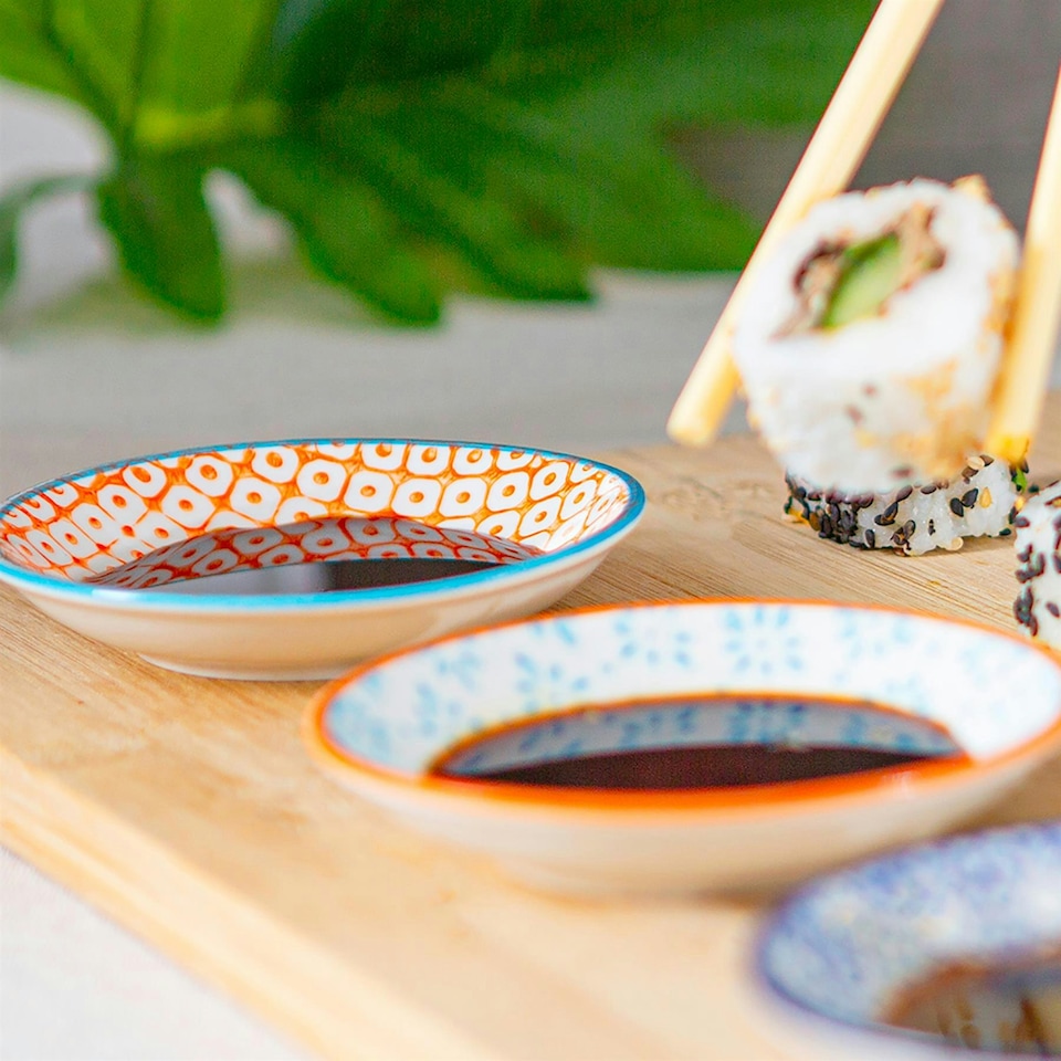 image 1 of Nicola Spring Hand-Printed Sauce Dishes - 10cm - 3 Colours - Pack of 3 Multi