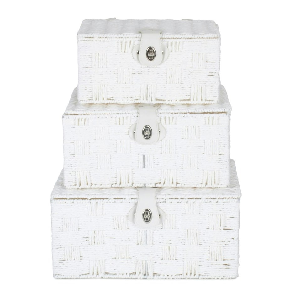 image 1 of Set of 3 Twisted White Paper Rope Storage Basket White | White