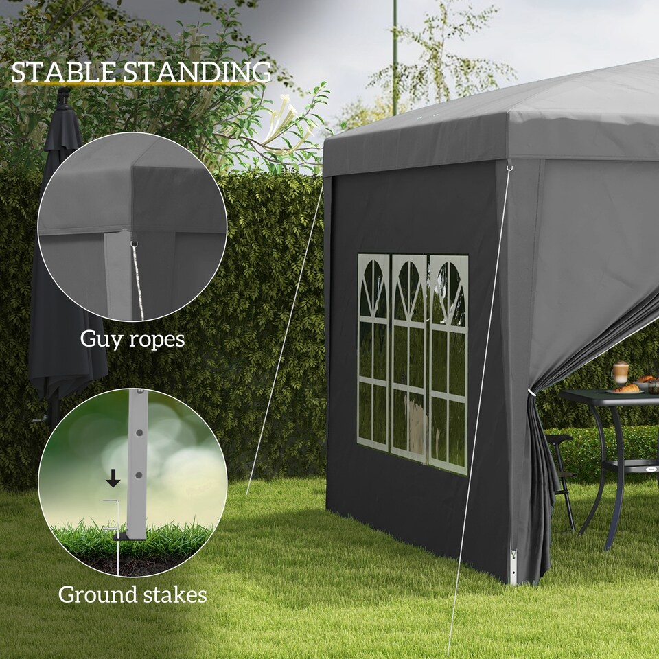 image 1 of Outsunny 3 x 3 M Pop Up Gazebo, Wedding Camping Party Tent Canopy Marquee with Carry Bag and 2 Windows, Grey