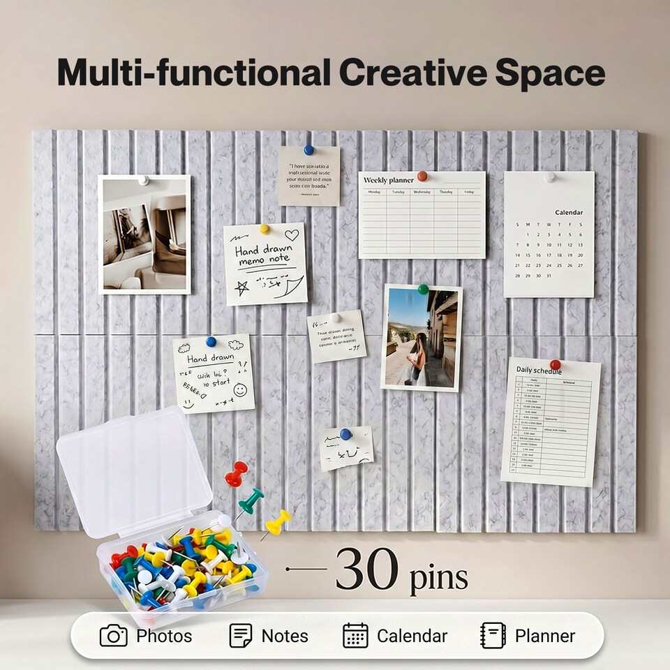 image 1 of Levede Felt Notice Board 6 Pack Wall Tiles Pin Board Self Adhesive Grey 30x30cm