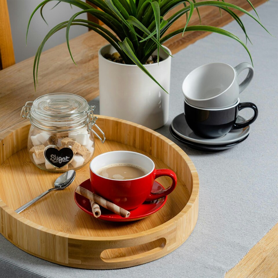 image 1 of Argon Tableware 12pc Coloured Cappuccino Cup & Saucer Set - 250ml - Lancashire - Coffee Cup Latte Cup Drinking Cup