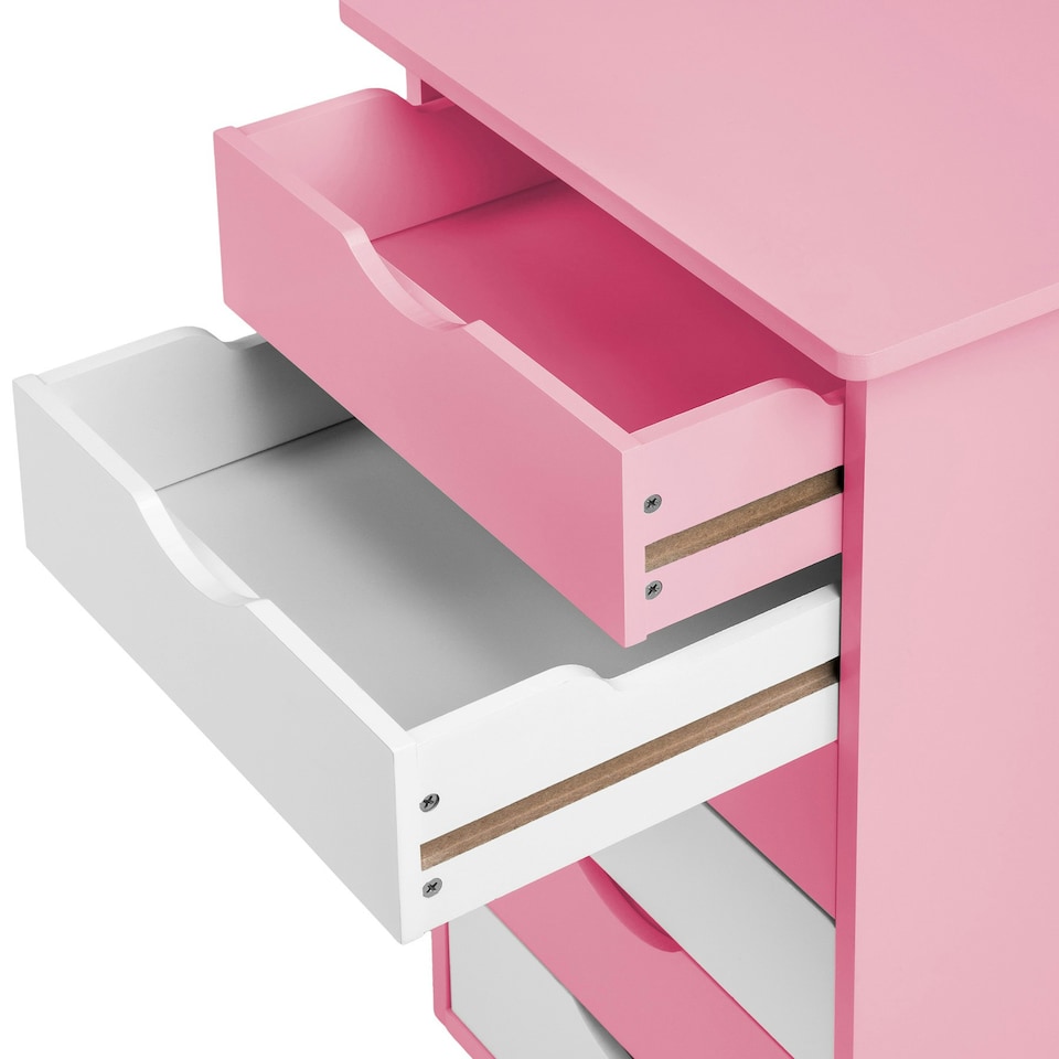 image 1 of Chest of Drawers - with 6 drawers, made of wood, with 4 wheels, 36 x 40 x 65 cm Pink