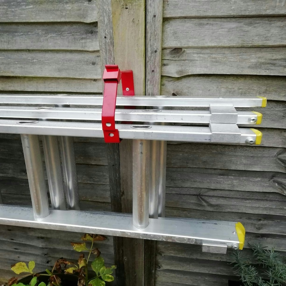 image 1 of SPARES2GO Universal Lockable Wall Ladder Rack Brackets and Padlock Set (Red) Red