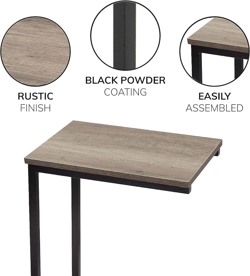image 1 of House of Home Side Table C Shaped Metal Modern Rustic Top Black Frame | Brown