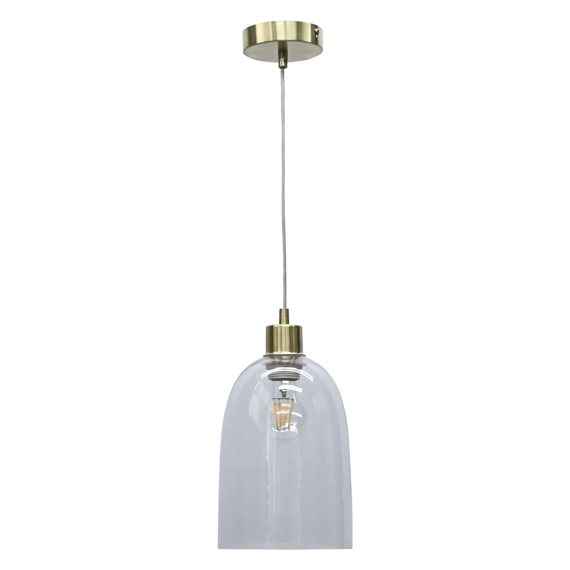 First Choice Lighting Dallas Satin Brass with Clear Domed Glass Pendant Light in Gold