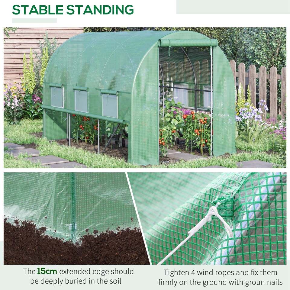 image 1 of Outsunny 3 x 2 x 2m Polytunnel Green House w UV-resistant PE Cover, Green
