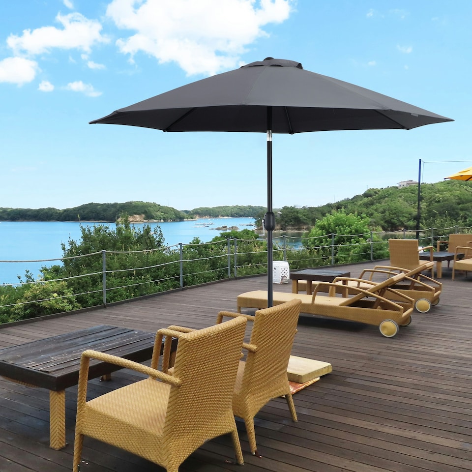 image 1 of Outsunny 2.7M Patio Umbrella Sunshade Canopy with Tilt and Crank Grey