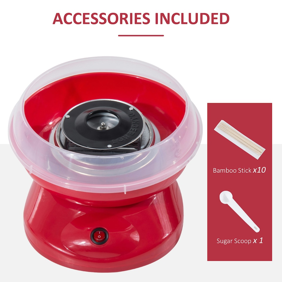 image 1 of HOMCOM Candy Floss Machine Electric Cotton Candy Maker Gadgetry 450W (Red)