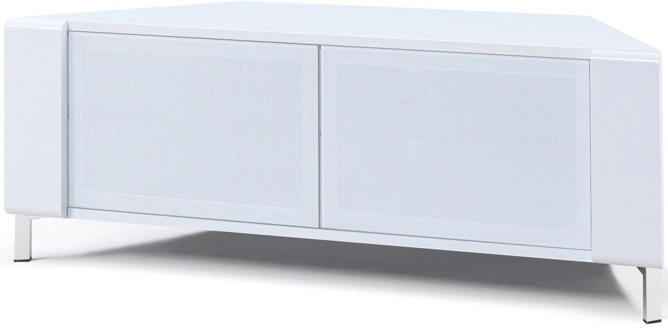 image 1 of MDA Designs CORVUS Corner-Friendly Gloss White Contemporary Cabinet with White Profiles White BeamThru Glass Doors Suitable for Flat Screen TVs up to 50" | White | 1
