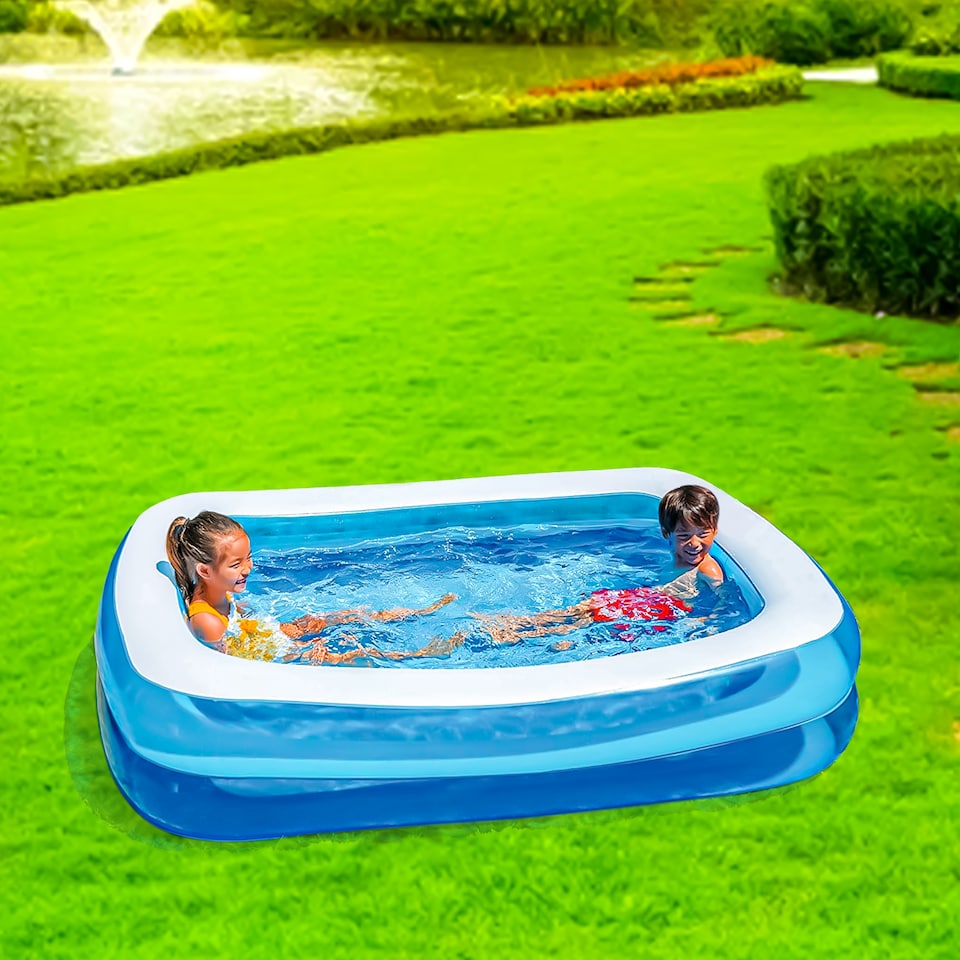 image 1 of Rectangular Inflatable Swimming Pool Family Paddling Pool for Garden Fun small
