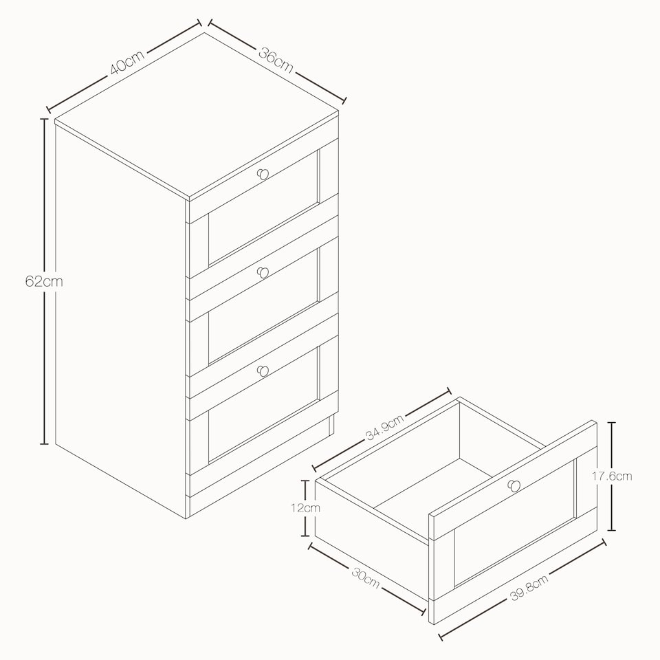 image 1 of Vida Designs Altino 4 Piece Bedroom Set (2x 3 Drawer Bedside, 5 Drawer Chest, 3 Door 2 Drawer Wardrobe), Black