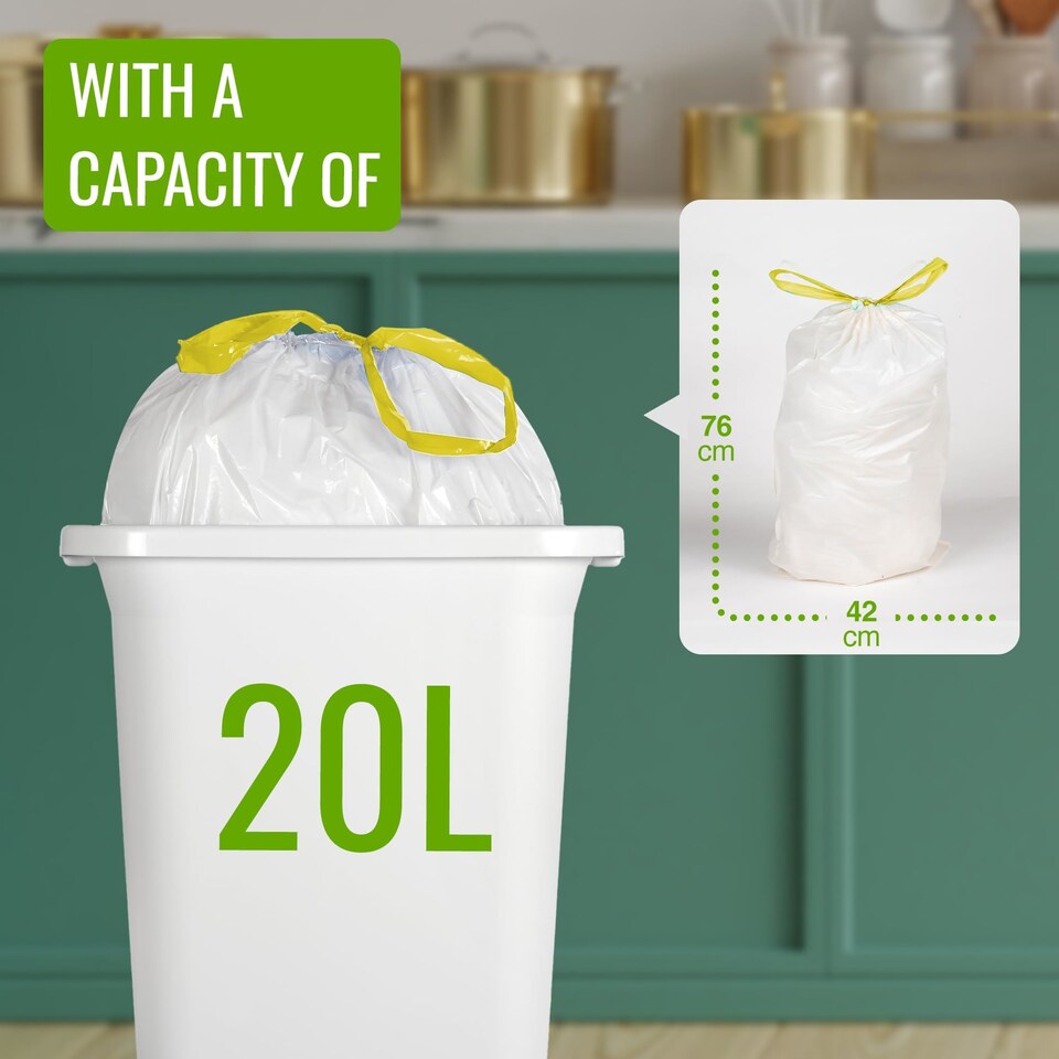 image 1 of Ecobag Extra Strong Lemon Scented Kitchen Drawstring Bin Liners Tear Resistant
