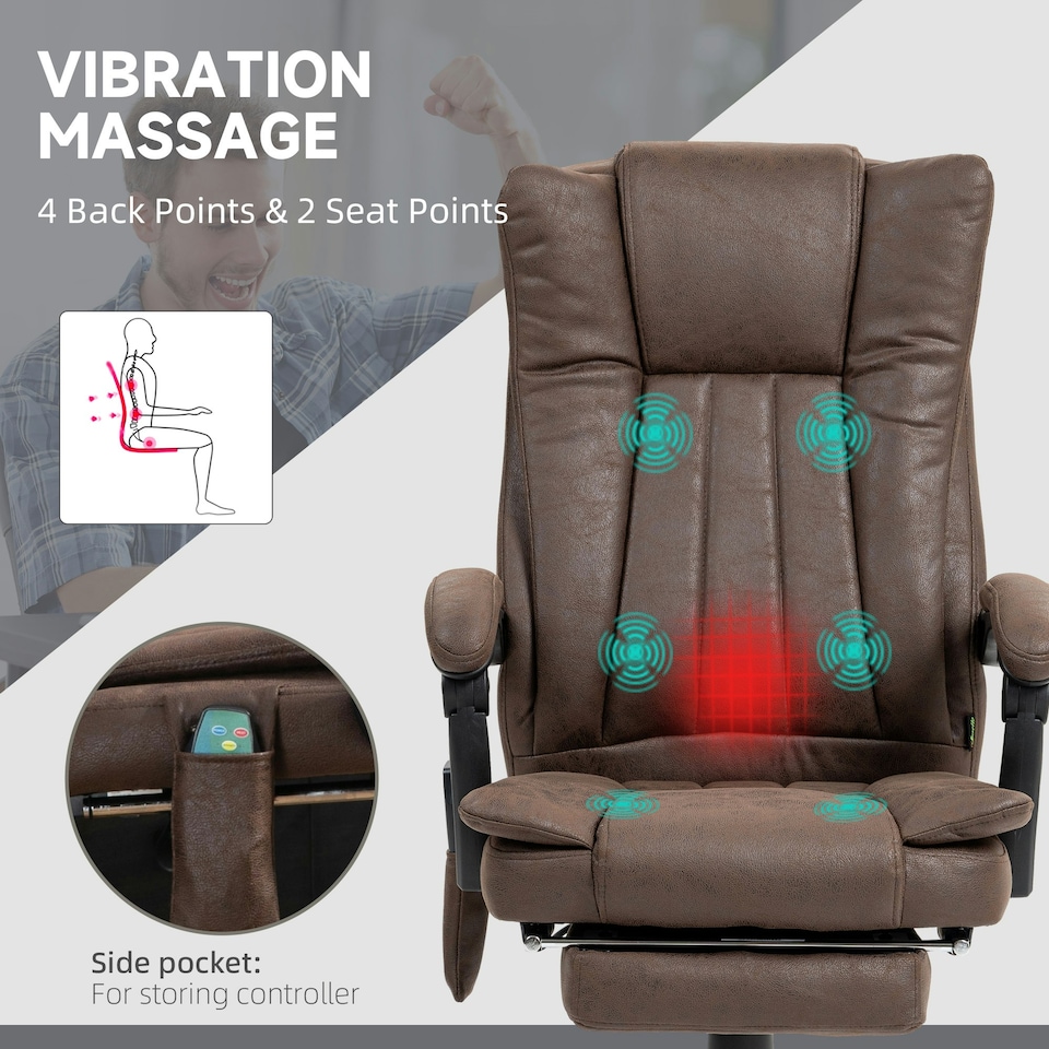 image 1 of Vinsetto 6-Point Vibrating Heat Massage Chair w/ Microfibre Upholstery Brown