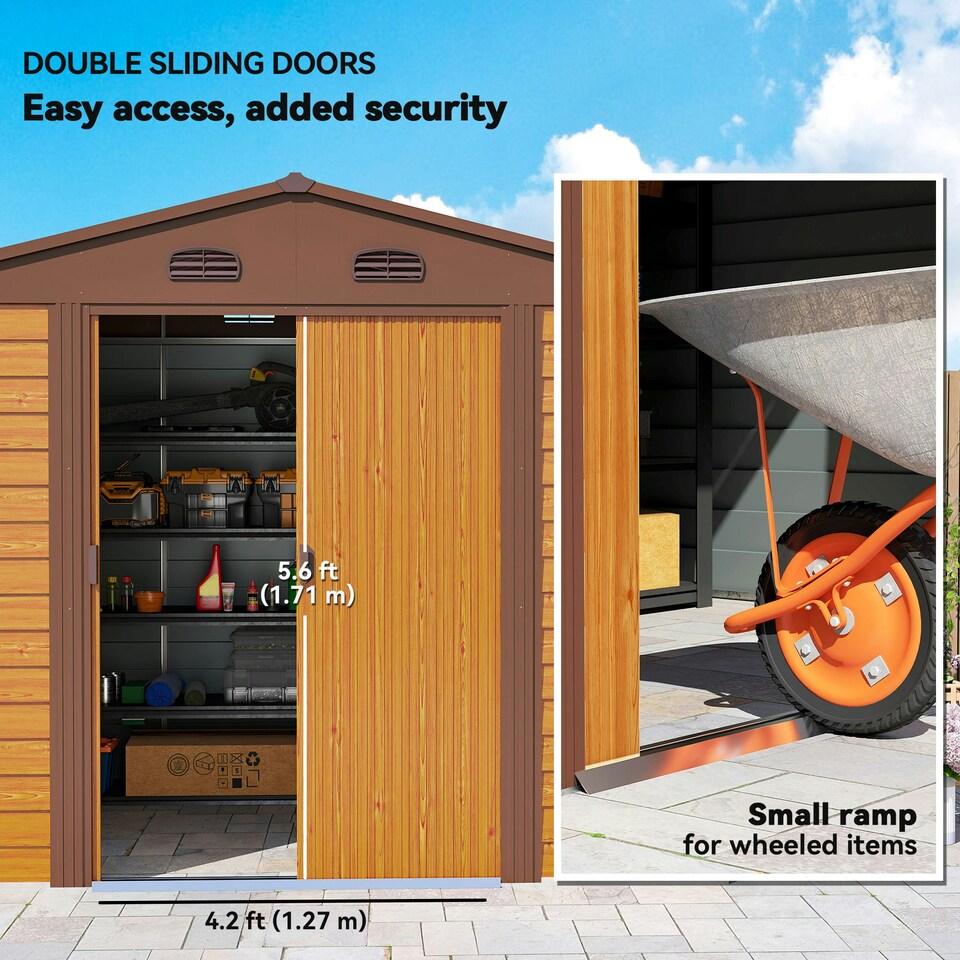 image 1 of Outsunny 9 x 6ft Garden Shed Wood Effect Tool Storage Sliding Door Wood Grain