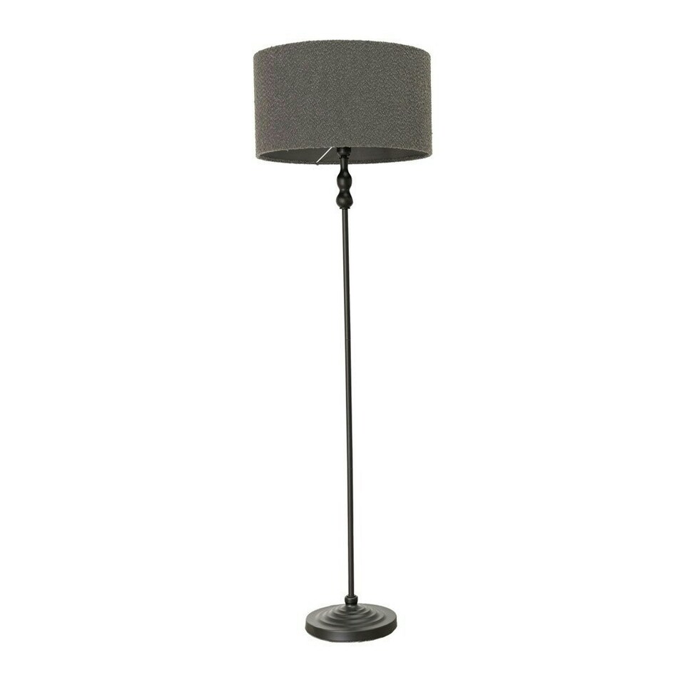 image 1 of ValueLights Maggie Black Metal Candlestick Floor Lamp with Charcoal Boucle Lamp Shade